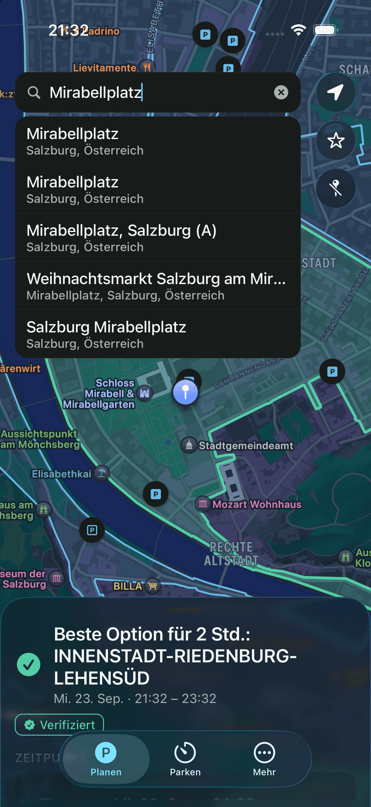 Karte von Salzburg mit Zielsuche