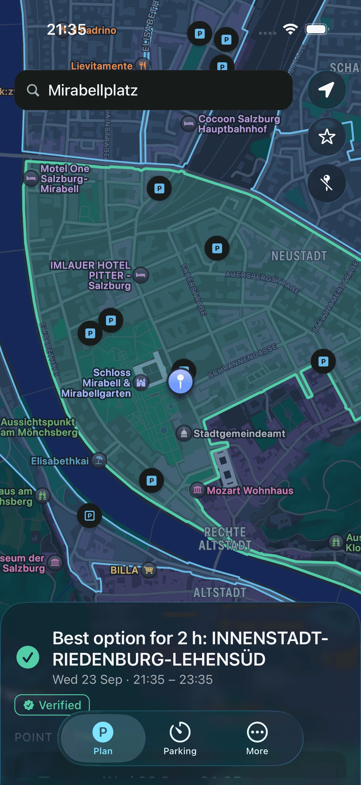 Parking zone around the destination with recommendation