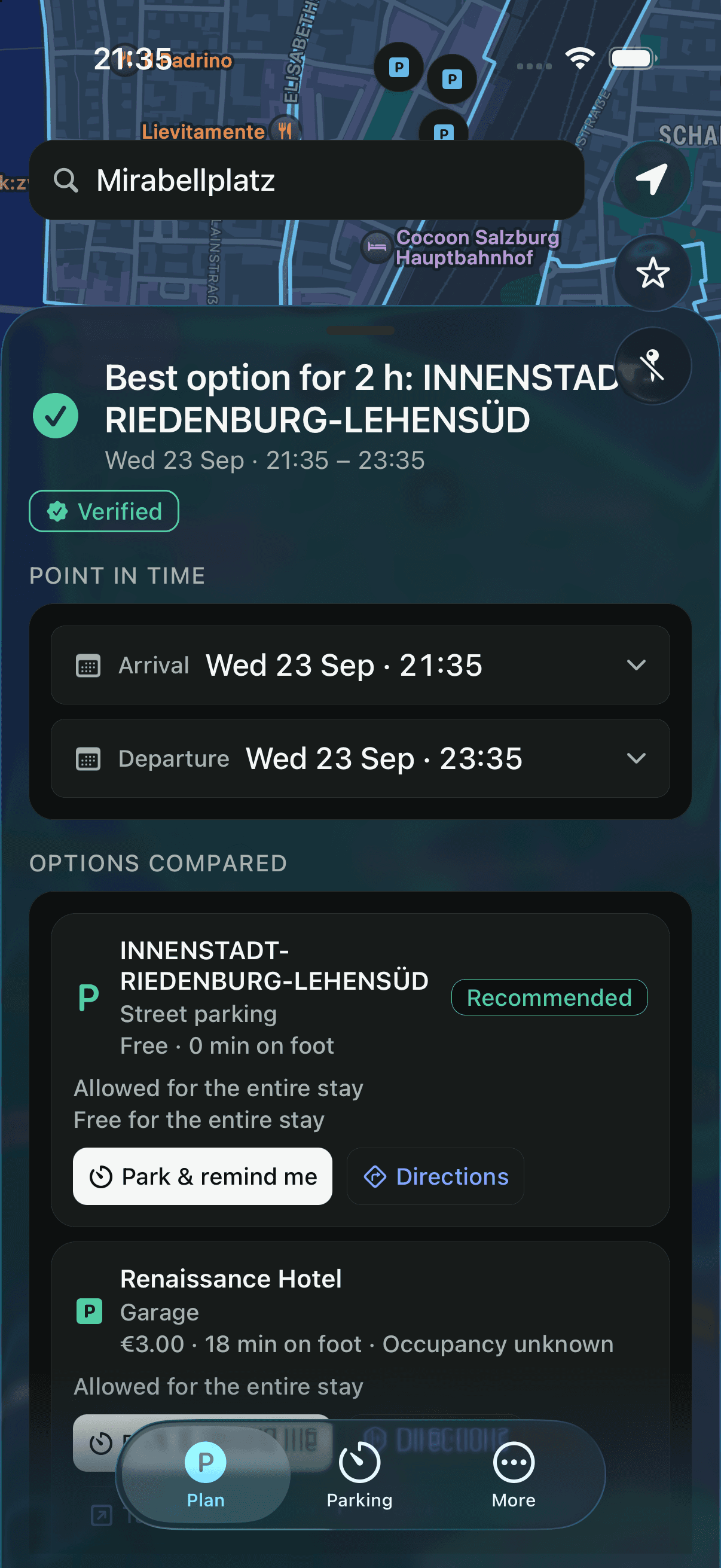 Recommended option with compared alternatives