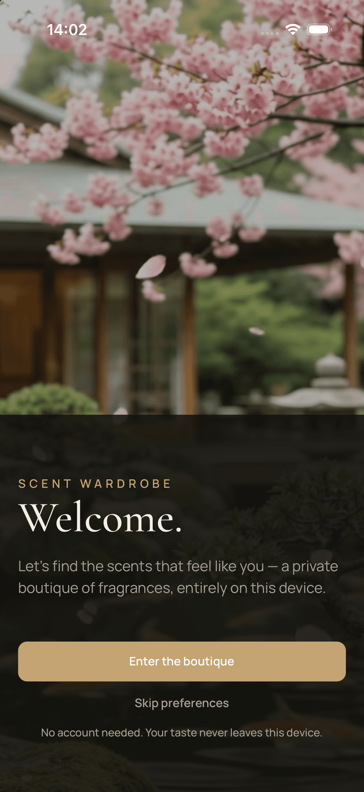 Scent Wardrobe — Welcome screen