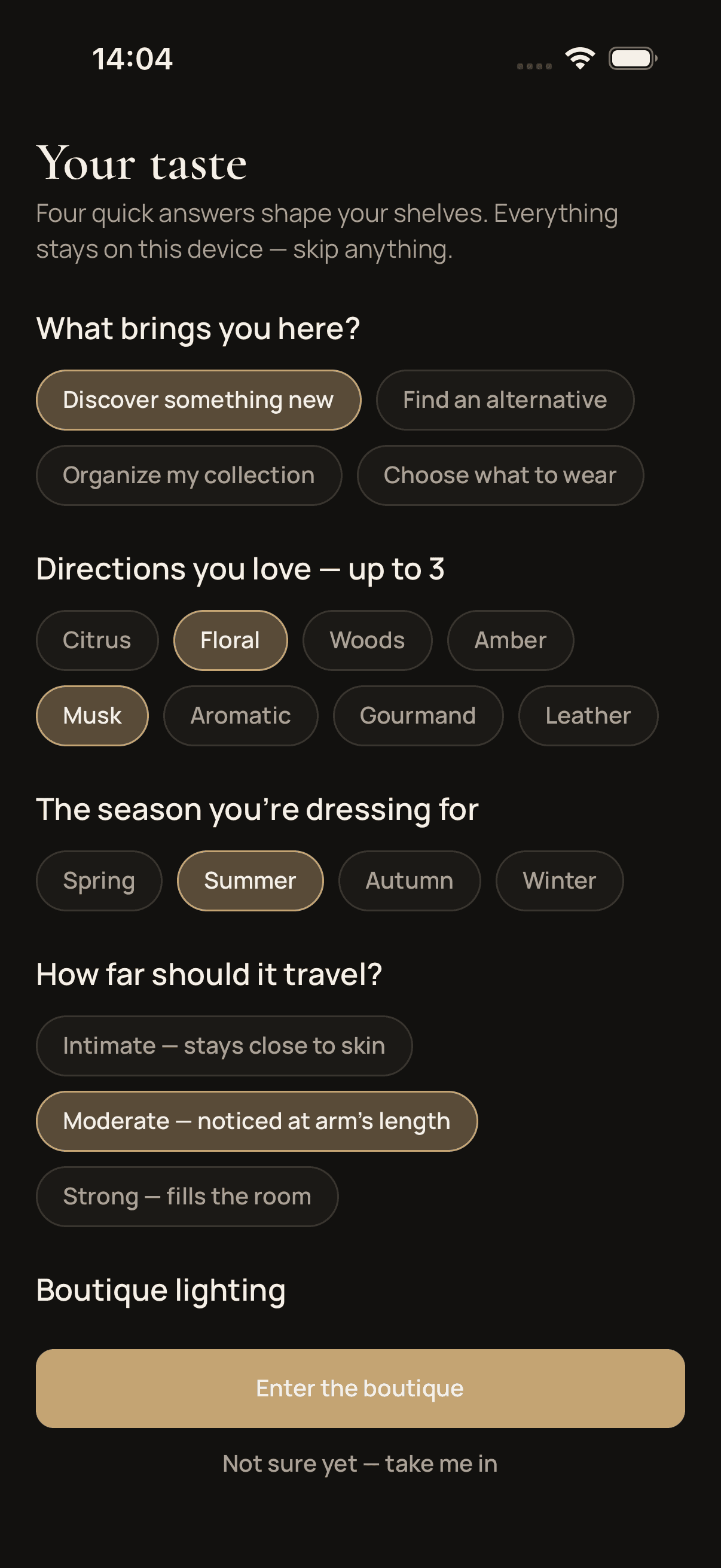 Scent Wardrobe — Taste preferences
